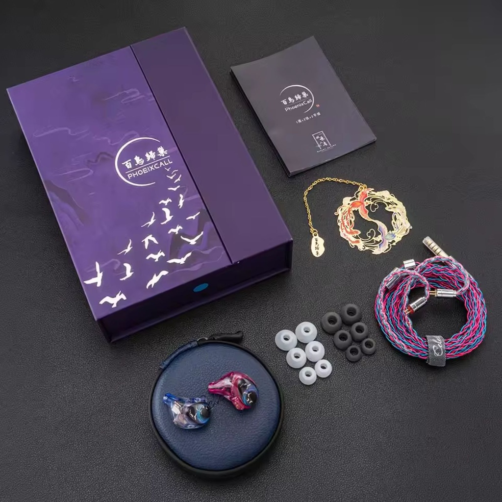 Kinera Celest Phoenixcall — IEM híbrido tribrid 1 DD + 2 BA + 2 Micro-Planar Drivers (FPD) · interfaz 0,78 mm 2-pin · plugs 3,5 mm / 4,4 mm.