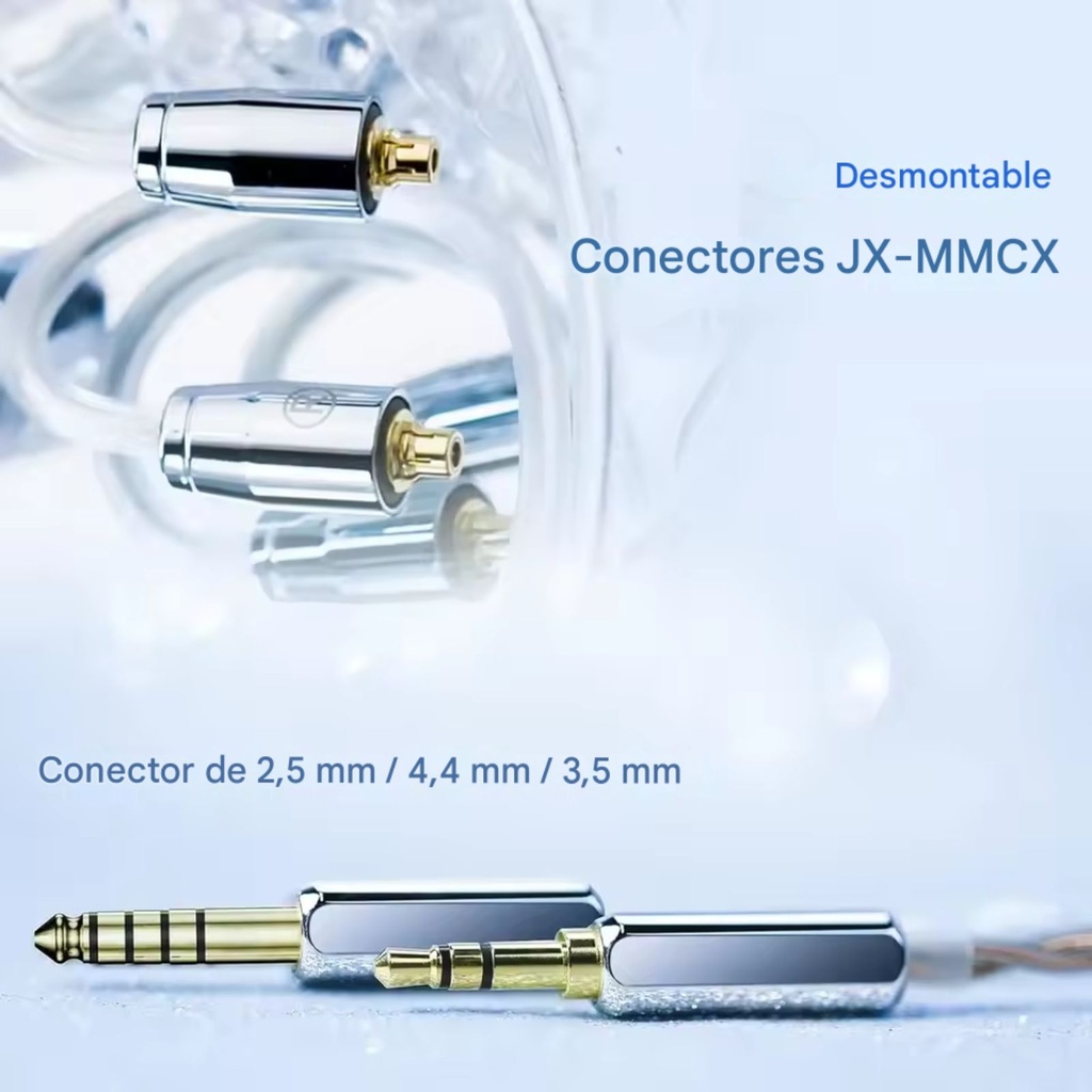 Shanling ME500 — IEM híbrido 1 Dynamic Driver (10 mm, dual magnet) + 2 Balanced Armatures Knowles · conector 0,78 mm 2-pin / MMCX · jack 3,5 mm SE.