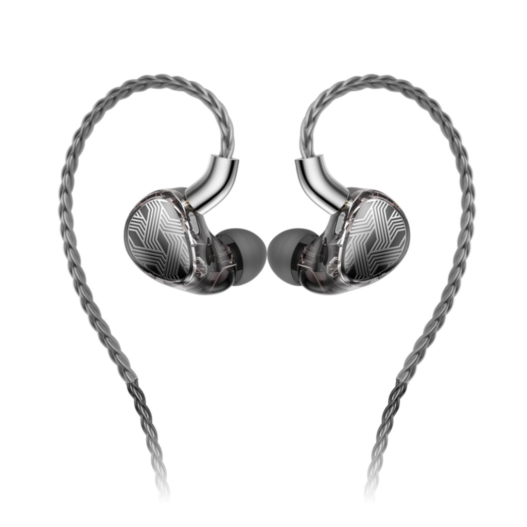 FiiO FA19 — IEM all-BA (10 × Knowles BA por lado) · crossover con condensadores Rubycon + filtro notch de medios · sistema de refuerzo de graves por retroalimentación negativa (S.Turbo) · conector MMCX · cable de plata pura 8 hebras con plugs 3,5 mm / 4,4 mm.