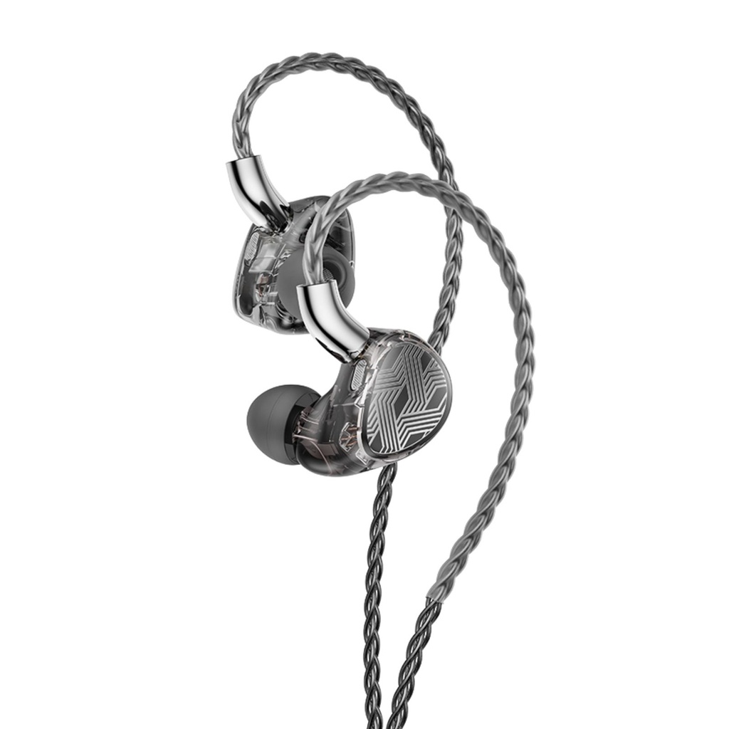 FiiO FA19 — IEM all-BA (10 × Knowles BA por lado) · crossover con condensadores Rubycon + filtro notch de medios · sistema de refuerzo de graves por retroalimentación negativa (S.Turbo) · conector MMCX · cable de plata pura 8 hebras con plugs 3,5 mm / 4,4 mm.