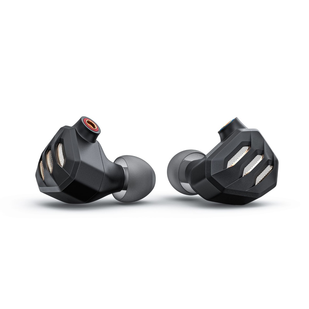 FiiO FH7S — IEM híbrido 1 Dynamic (13,6 mm DLC) + 4 Balanced Armature Knowles · diseño semi-abierto 2ª gen · filtro notch anti-sibilancia · S.Turbo para graves · MMCX · cable 8 hebras (152 hilos) SPC con plugs 3,5/4,4 mm y 3 filtros de afinación