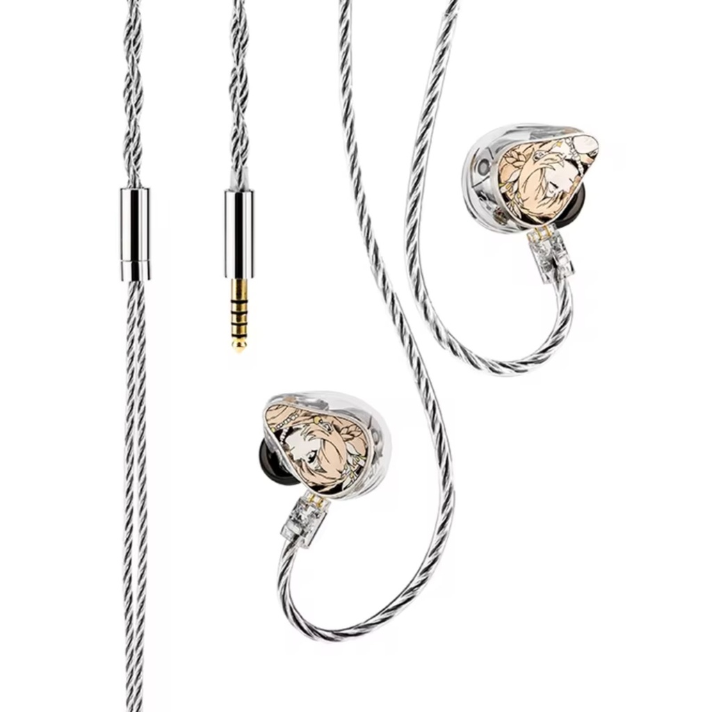 MOONDROP PSYCHE — IEM trihíbrido 2 Dynamic + 4 Balanced Armature + 4 Planar (10 drivers por lado) · 0,78 mm 2-pin · cable mixto cobre monocristalino + plata con plug 4,4 mm y adaptador 3,5 mm.