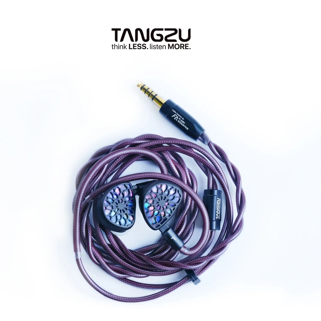TANGZU Wu Zetian Legend Edition — IEM dual planar (14,2 mm + 6 mm), cuerpo aluminio CNC (5 ejes) inspirado en lotus púrpura, 0,78 mm 2-pin, cable Litz 5N LCOFC terminado en 4,4 mm balanceado.
