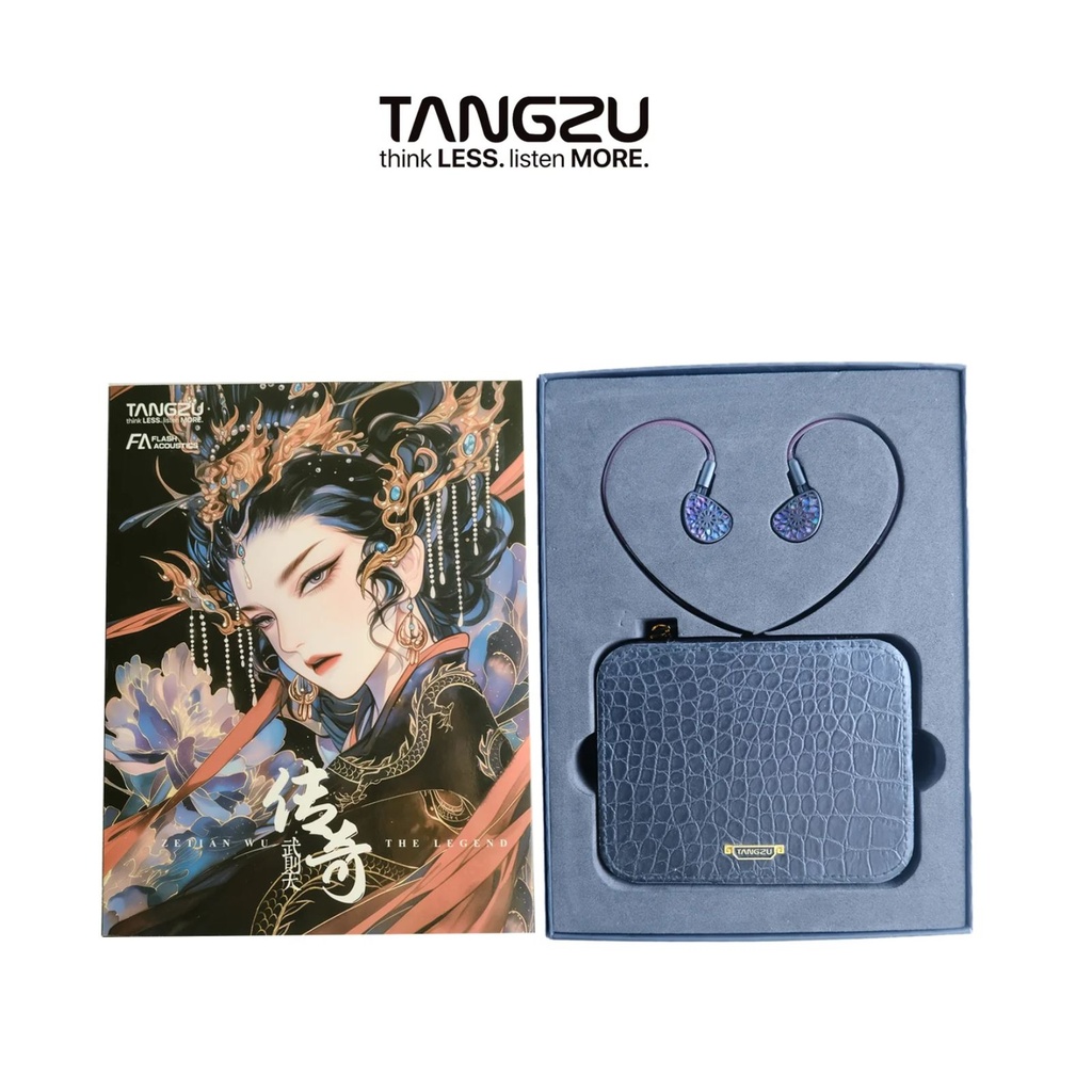 TANGZU Wu Zetian Legend Edition — IEM dual planar (14,2 mm + 6 mm), cuerpo aluminio CNC (5 ejes) inspirado en lotus púrpura, 0,78 mm 2-pin, cable Litz 5N LCOFC terminado en 4,4 mm balanceado.