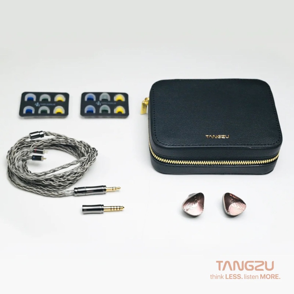 TANGZU XuanWu Gate — IEM trihíbrido 1 Dynamic + 4 Balanced Armature + 2 EST Sonion · cavidad aluminio aeroespacial CNC · 0,78 mm 2-pin · cable cobre monocristalino (8 hilos, 98 cores) con plugs intercambiables 3,5 mm / 4,4 mm.