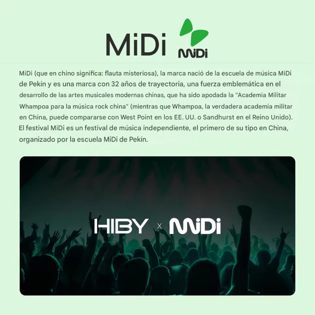 HiBy R1 × MiDi (Rock Edition) — DAP Hi-Fi ultracompacto con pantalla táctil de 3", DAC Cirrus Logic CS43131, HiBy OS, Wi-Fi y Bluetooth 5.1, microSD hasta 2 TB, salida 3,5 mm. Edición especial MiDi Rock con estética exclusiva.