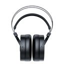 FiiO FT5 — over-ear abierto con driver planar magnético de 90 mm · 36 Ω · 110 dB/Vrms (≈96 dB/mW) · 7–40 kHz · ≈456 g · cable 392 hilos OCC plateado 1,5 m con plugs intercambiables (3,5 / 4,4 mm) + adaptadores 6,35 mm y XLR-4.