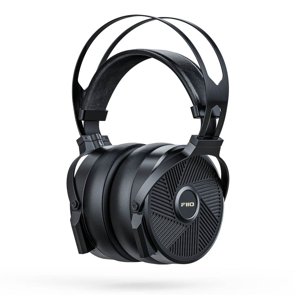 FiiO FT5 — over-ear abierto con driver planar magnético de 90 mm · 36 Ω · 110 dB/Vrms (≈96 dB/mW) · 7–40 kHz · ≈456 g · cable 392 hilos OCC plateado 1,5 m con plugs intercambiables (3,5 / 4,4 mm) + adaptadores 6,35 mm y XLR-4.