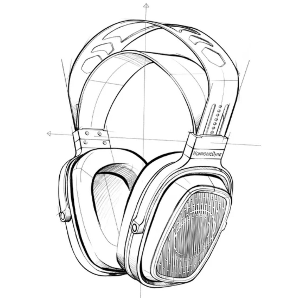 HarmonicDyne BAROQUE — over-ear abierto con driver dinámico 60 mm (diafragma cerámico-metálico) · 64 Ω · 109 dB/Vrms · 10–50 kHz · THD ≤0,2% · cables 3,5 mm SE y 4,4 mm BAL · cámaras CNC en aleación grado aeroespacial.