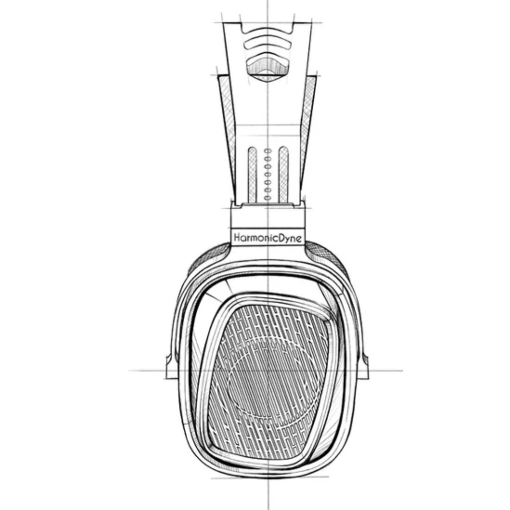 HarmonicDyne BAROQUE — over-ear abierto con driver dinámico 60 mm (diafragma cerámico-metálico) · 64 Ω · 109 dB/Vrms · 10–50 kHz · THD ≤0,2% · cables 3,5 mm SE y 4,4 mm BAL · cámaras CNC en aleación grado aeroespacial.