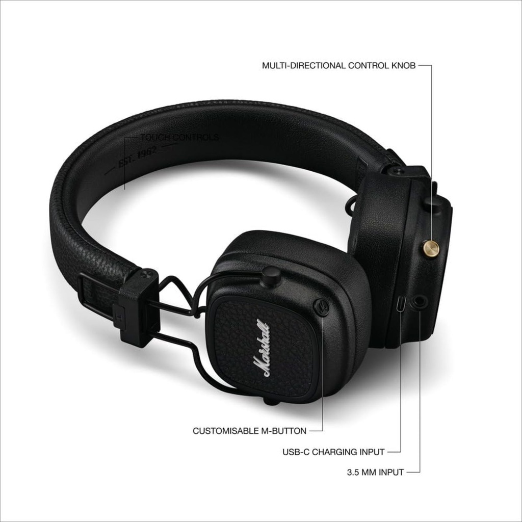 Marshall Major V – on-ear Bluetooth (100+ h)