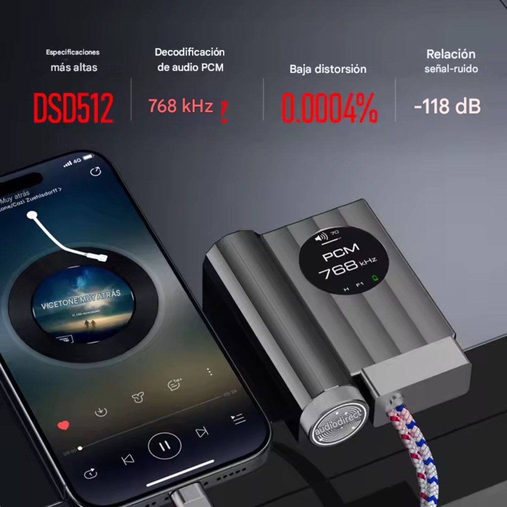 AUDIRECT Team1: Mini DAC de Escritorio Magnético | Chip ES9281AC PRO | Batería 3500mAh | 32-bit/768kHz