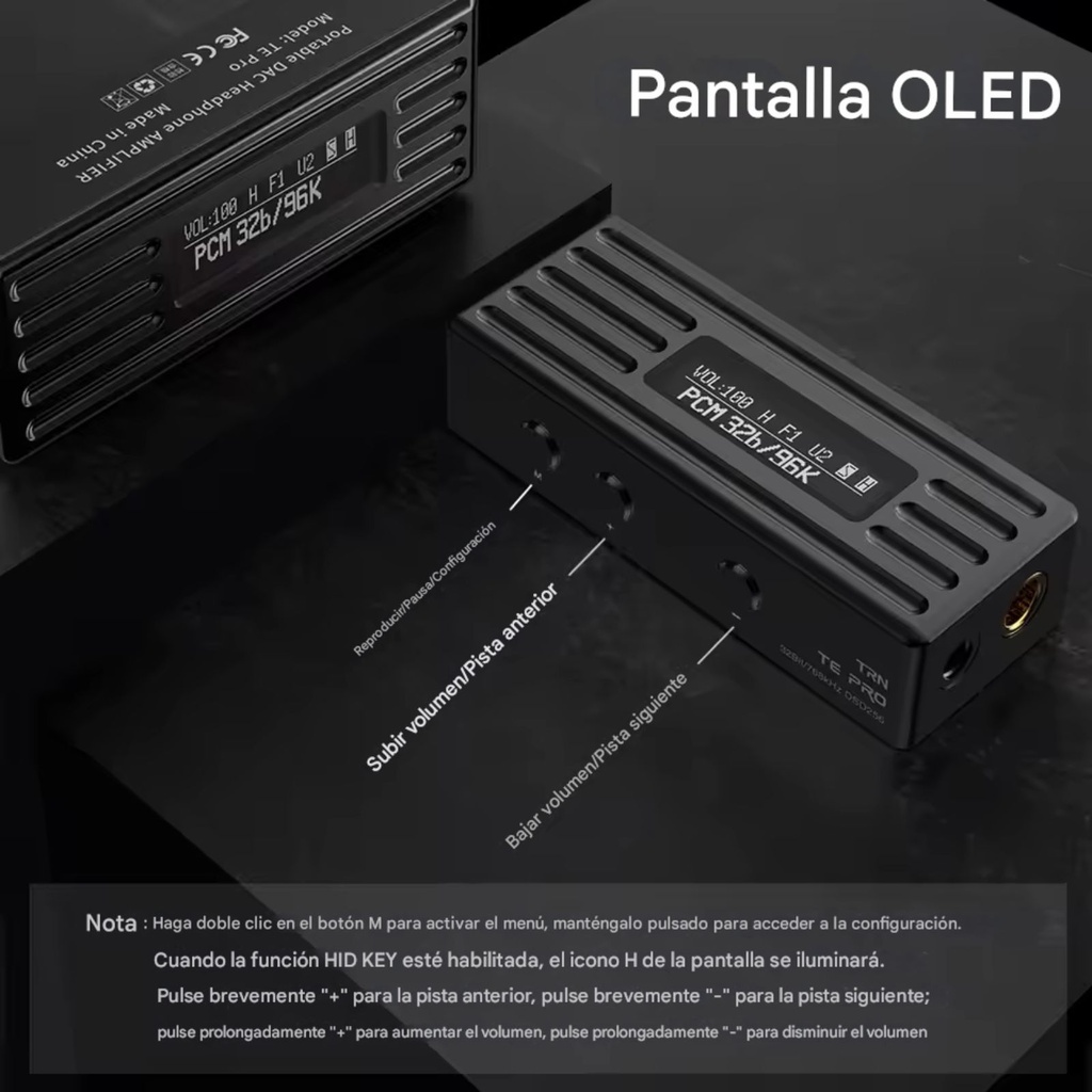 TRN TE PRO: DAC/AMP Balanceado Portátil | Dual CS43198 Flagship | Pantalla OLED | 240mW Potencia | Salida Óptica S/PDIF | PCM 768kHz DSD256