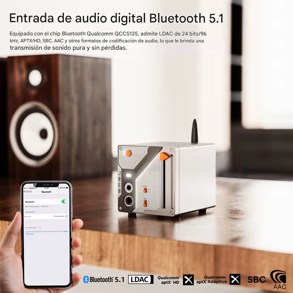 SMSL DS300: DAC/AMP de Escritorio | Diseño Cyberpunk | Chip ES9039Q2M | 1500mW | Salidas XLR y 4.4mm | Bluetooth 5.1 LDAC