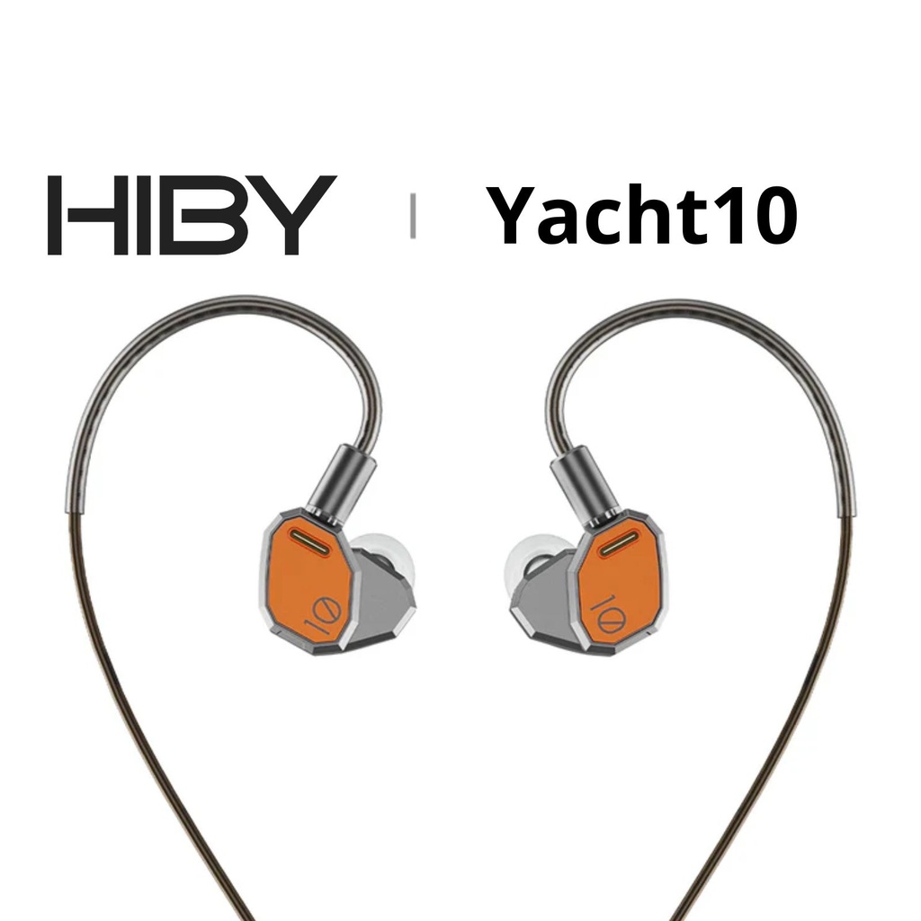 HiBy Yacht10 — IEM dinámico 10 mm (cúpula magnesio-aluminio de baja distorsión) · 0,78 mm 2-pin · cable PCOCC 1,25 m → 3,5 mm.