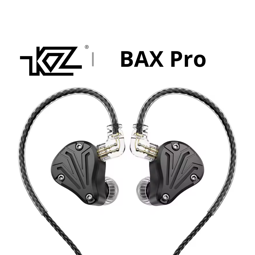 TRN BAX Pro — IEM híbrido 1 Dynamic (10 mm, 4ª gen, diafragma berilio) + 2 Balanced Armature (Knowles) + 2 EST (Sonion) · 3 micro-switches con 6 modos de afinación · carcasa aluminio-magnesio CNC · 0,78 mm 2-pin · cable 8 hebras OCC con plugs 3,5 / 2,5 / 4,4 mm.