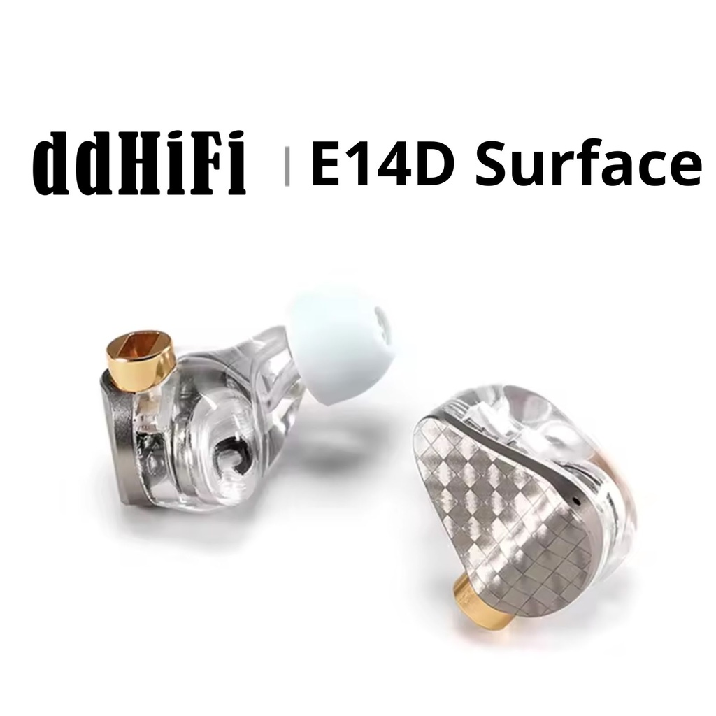 ddHiFi E14D Surface — IEM híbrido 1 Dynamic + 4 Balanced Armature (3-vías) · 0,78 mm 2-pin · cable 4,4 mm balanceado · carcasa de resina médica 3D-print.