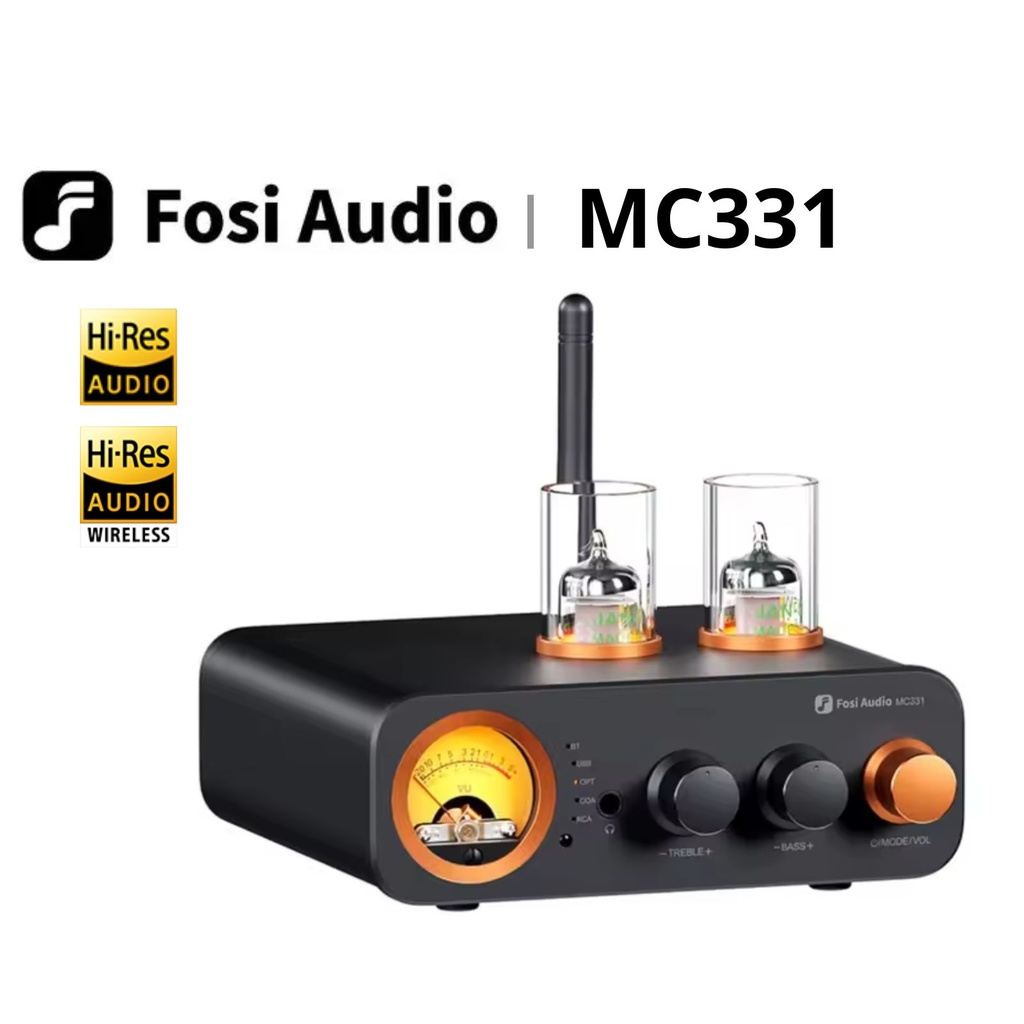 Fosi Audio MC331: Amplificador Integrado a Tubos con DAC | 105W x 2 | Medidor VU | Bluetooth | Para Parlantes Pasivos y Audífonos