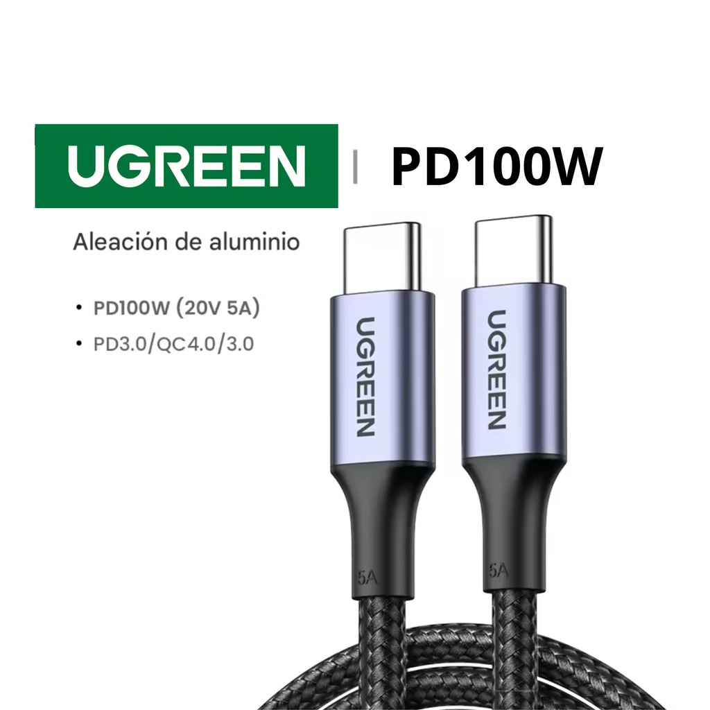 UGREEN Cable USB-C a USB-C 100W | Carga Rápida PD 3.0 | Trenzado de Nylon | Chip E-Marker de Seguridad