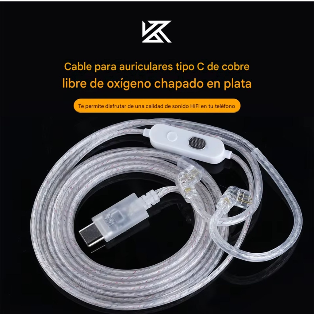 Cable KZ Tipo C con DAC | Cobre OFC Bañado en Plata
