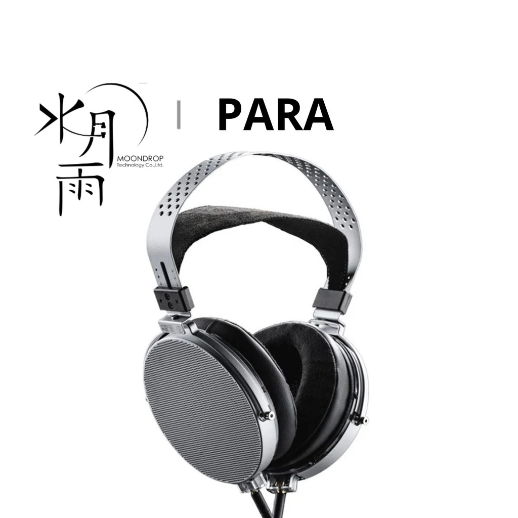 MOONDROP PARA — audífono over-ear abierto con driver planar magnético de 100 mm (FDT – Full-Drive Technology, trazo de plata pura) · 8 Ω · 101 dB/Vrms · 15–53 kHz (efectiva 20–20 kHz) · cable desmontable dual 3,5 mm.