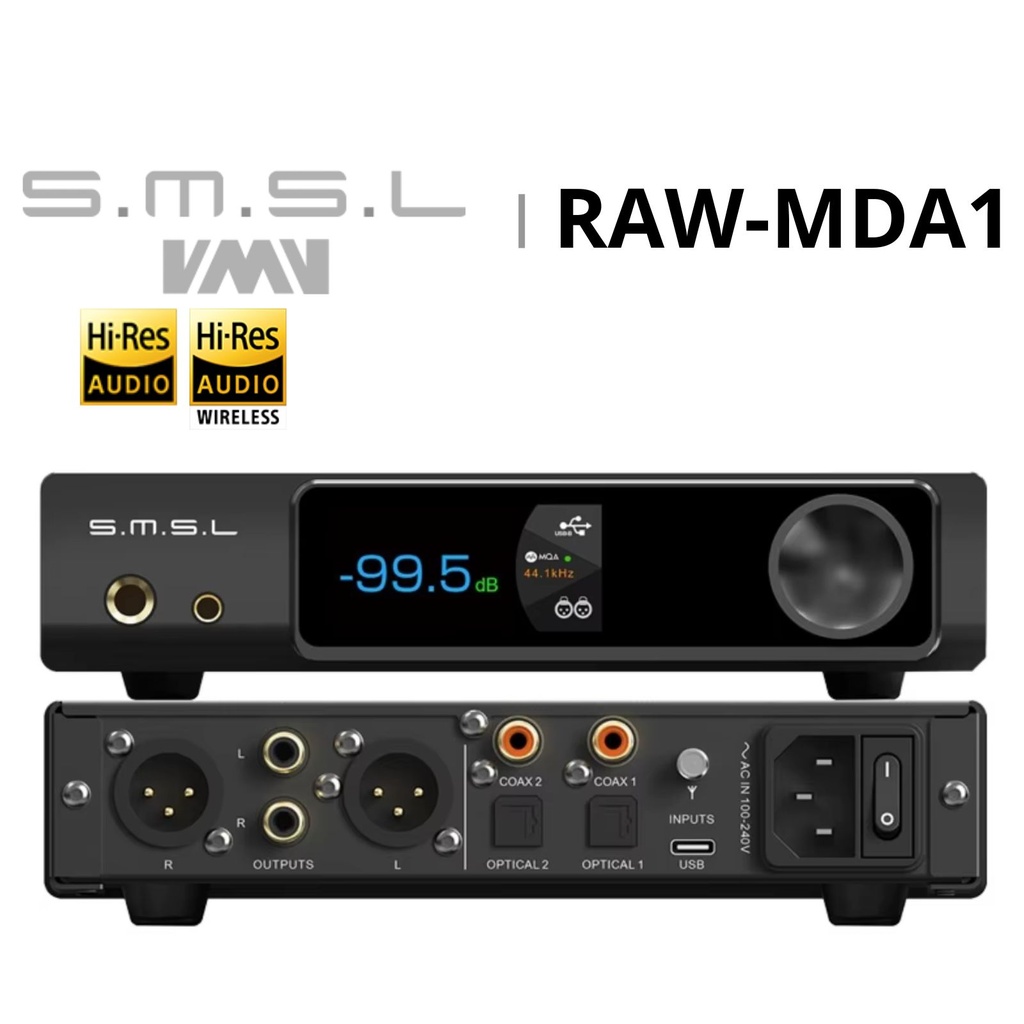 SMSL RAW-MDA1: DAC/AMP de Escritorio | Dual ES9039Q2M | 1700mW Potencia | Salidas XLR y 4.4mm | Bluetooth LDAC | Soporte PS5/PC