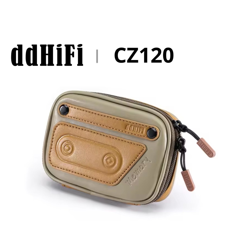 ddHiFi CZ120 — Estuche retro “cassette” para IEM/earbuds, cables y dongles (microfibra + cuero, cremallera YKK)