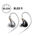 BLON BL03 II — IEM 10 mm Dual-Chamber Dynamic · carcasa aleación de zinc · 0,78 mm 2-pin · versiones 3,5 mm / 4,4 mm / USB-C