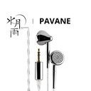 MOONDROP PAVANE — earbuds flat-head (abiertos) con driver dinámico 13,5 mm “external-magnetic long-stroke” · diafragma DLC composite (3ª gen) · cuerpo acero inoxidable · cable fijo con plugs 3,5 mm SE / 4,4 mm balanceado.