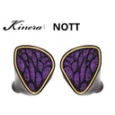 Kinera NOTT (Phantom) — IEM híbrido 1 Dynamic (8 mm, diafragma compuesto) + 4 Balanced Armature (2 × Knowles + 2 × Sonion) · crossover de 3 vías (1+2+2) · cavidad de resina 3D con faceplate multicapa tipo Helmholtz · 0,78 mm 2-pin · cable 6N OCC Litz con plugs modulares 3,5 mm SE / 4,4 mm balanceado.